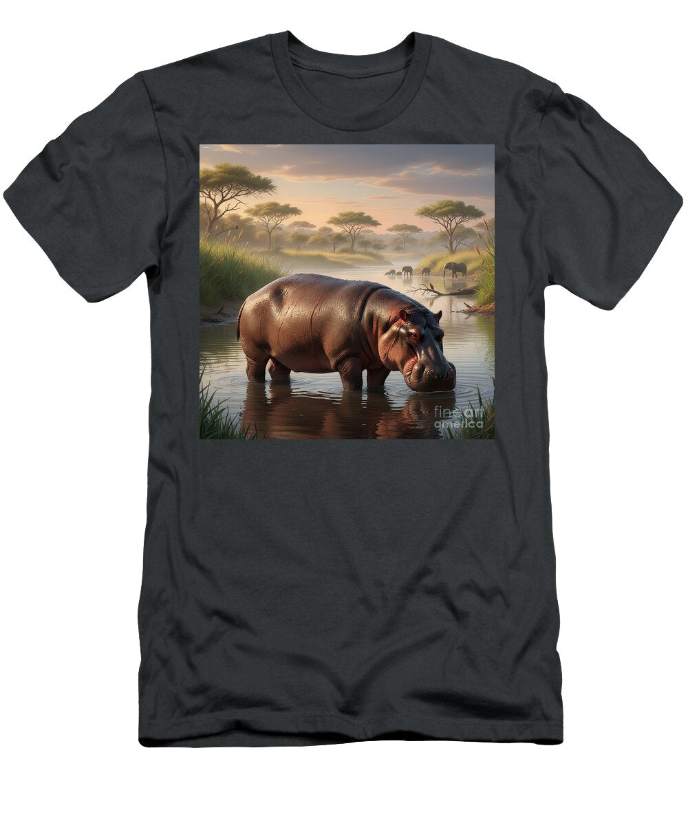 Kp341 Hippo At Sunset in African River Walter Paul Bebirian T-Shirt