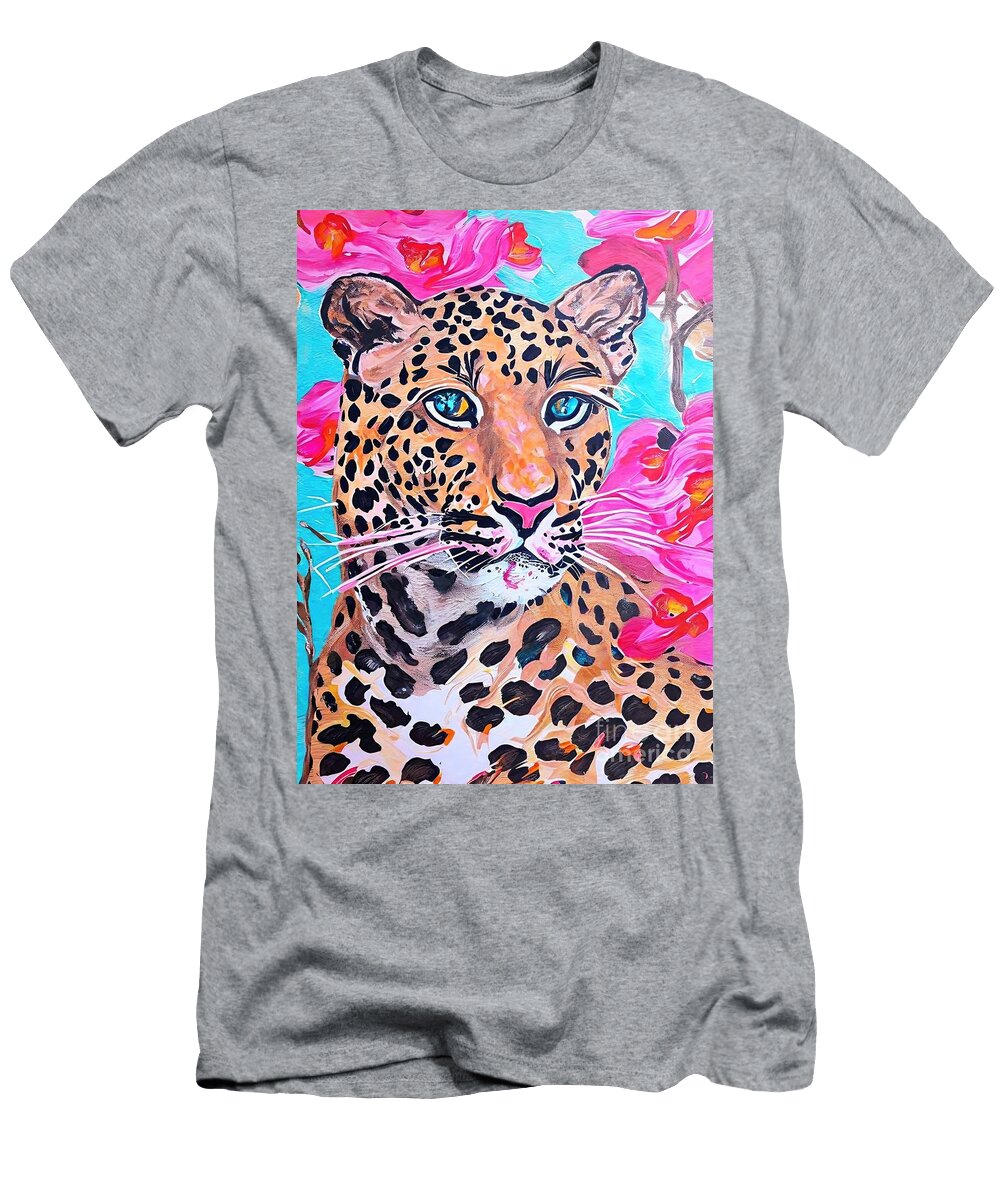 Painting Leopard and Flowers Animal Art Nature Il N Akkash T-Shirt