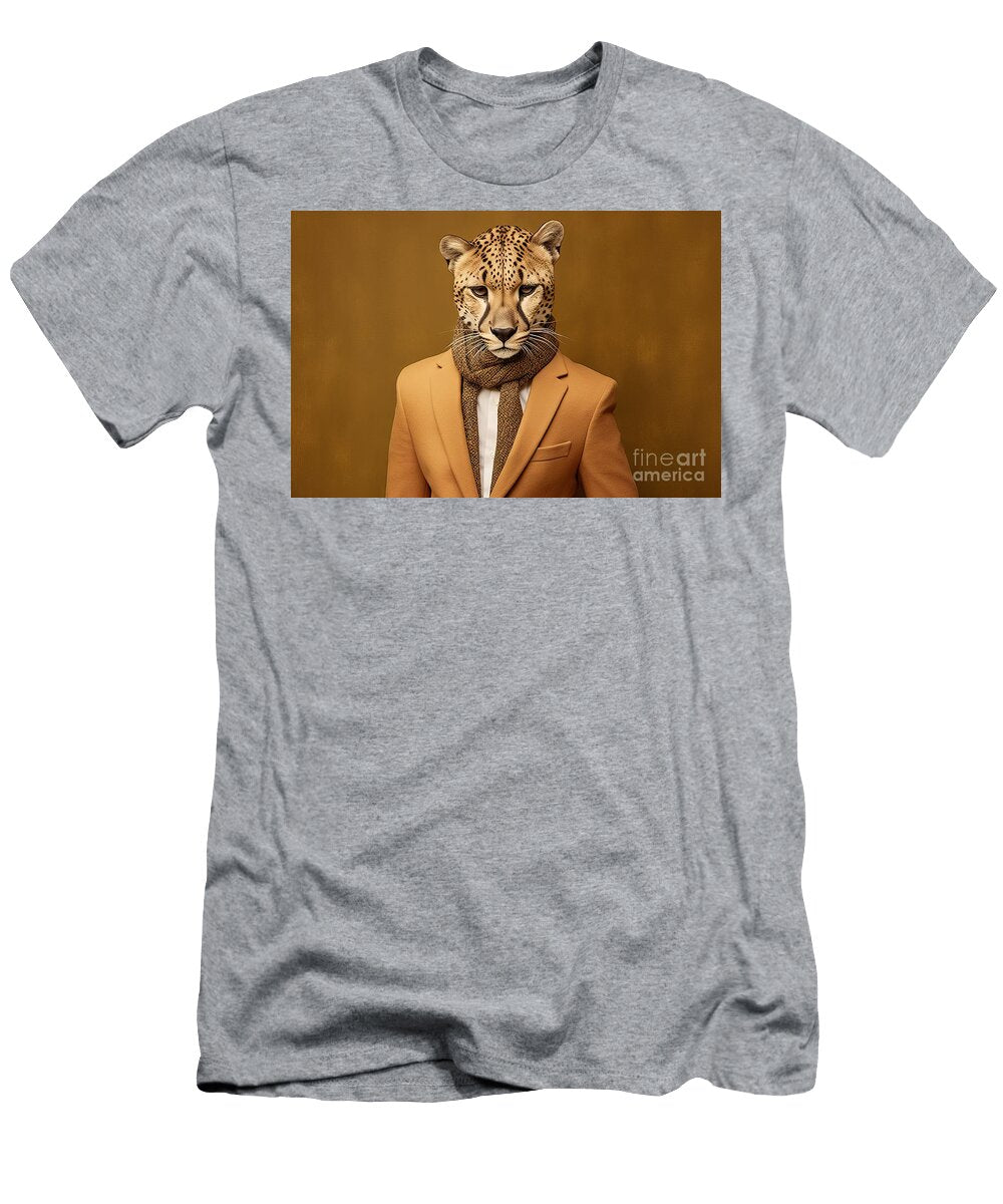 Portrait Monochrome Brown Jacket Cheetah Fashion Profile Style Animal Design Character Ai Jacket Casual Attire Lifestyle Monochromatic 70s Trend Yellow Portrait Mascot Print Social Pop Media N Akkash T-Shirt